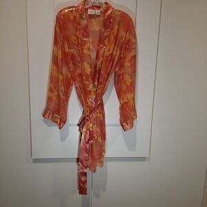 Sophia By Delicates Women’s Sexy Robe & Belt Orange Floral Roses Medium
